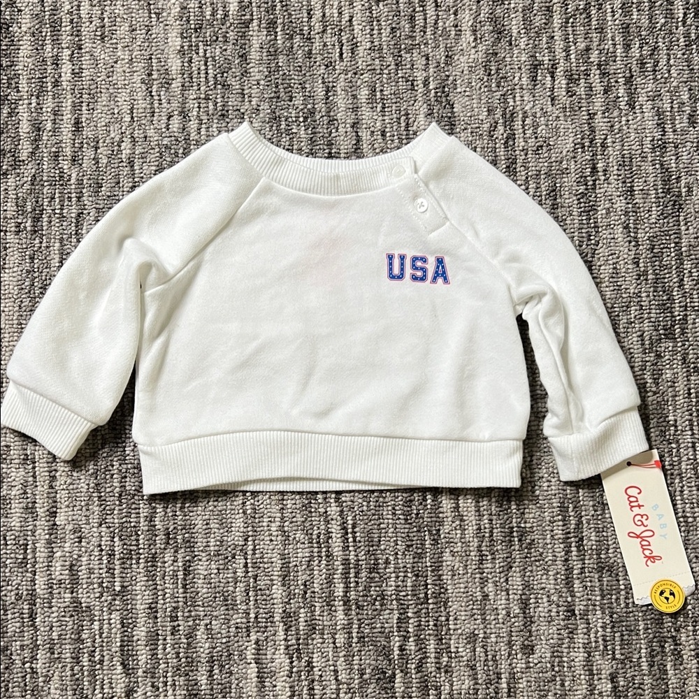 Cat & Jack White USA Kids Sweatshirt Size 0-3M